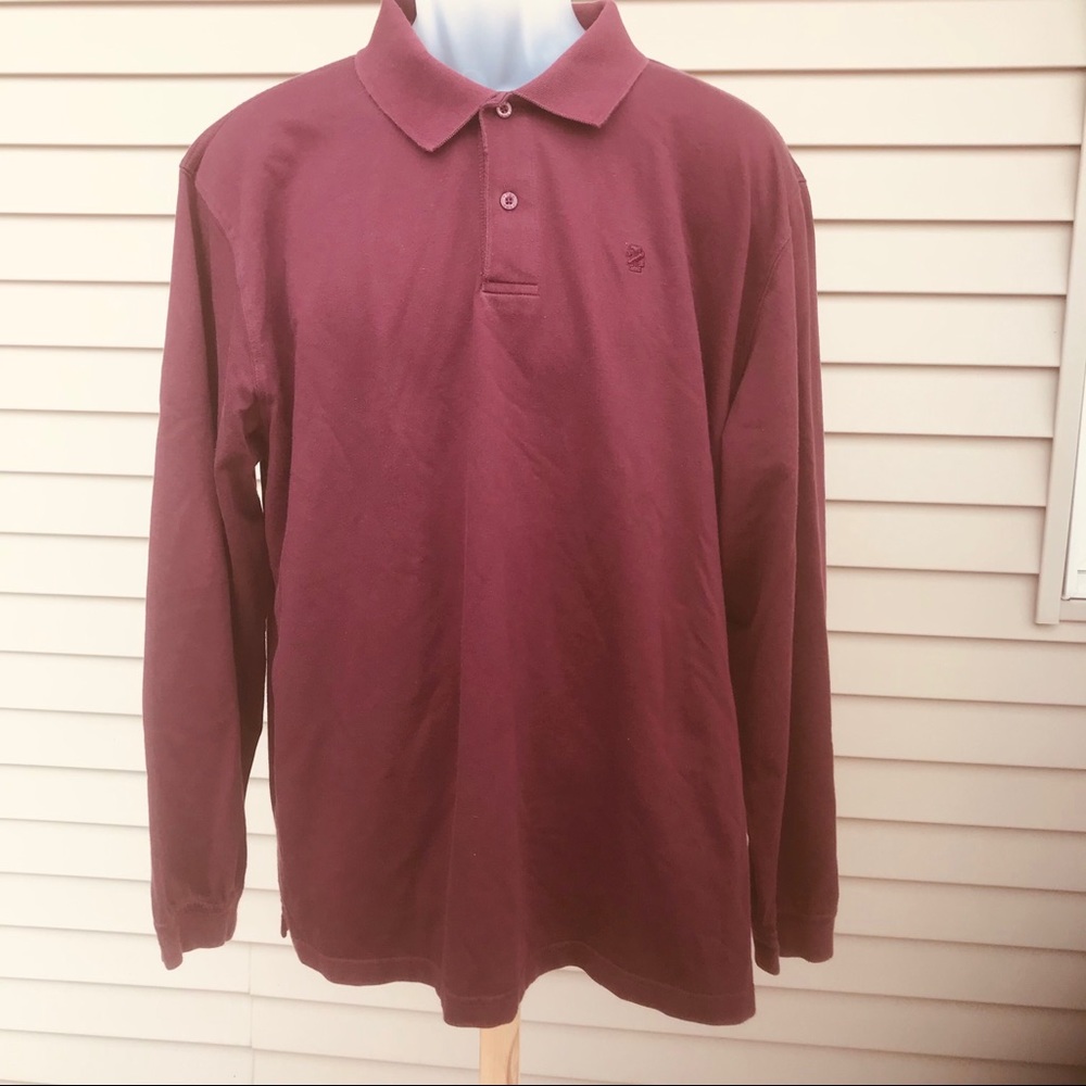 Izod - Mens burgundy long sleeve polo shirt, XL